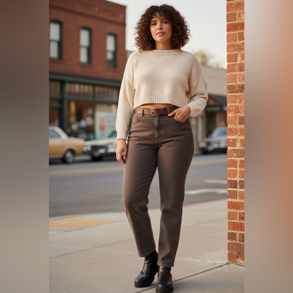 Abercrombie & Fitch Curve Love 90s Straight Ultra High Rise Jeans Brown 35/20R